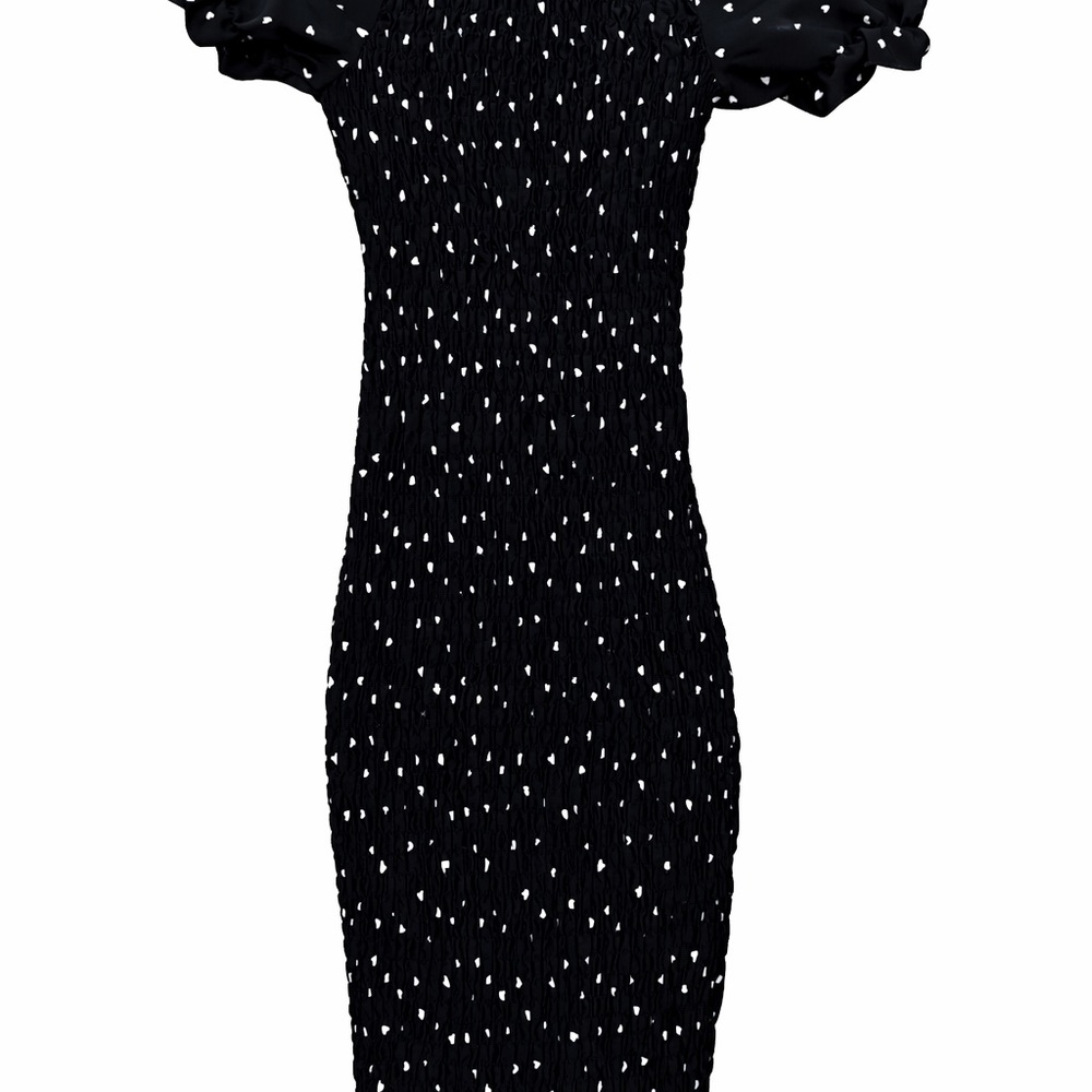Puffy Sleeve Black and White Heart Patterned Mini Dress